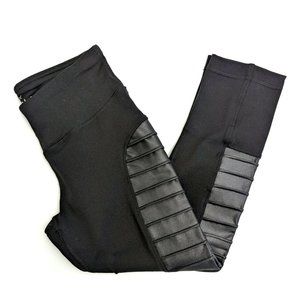 Women's Vina Athletic Moto Leggings Faux Leather Black Punk Ankle Length Size S